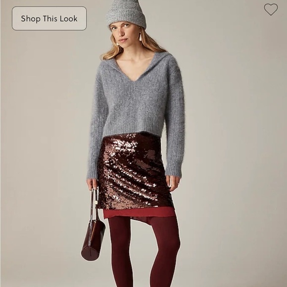 J crew cardinal burgundy Chiffon-lined sequin skirt - Picture 2 of 6
